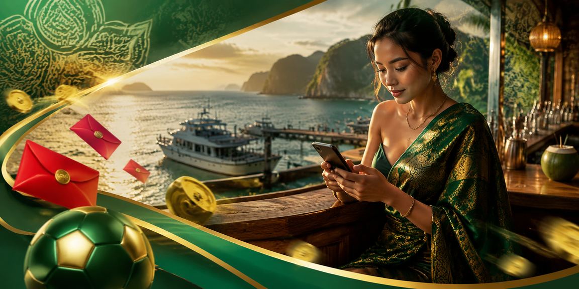 Model Vietnam memegang amplop merah bertema bonus deposit kasino online