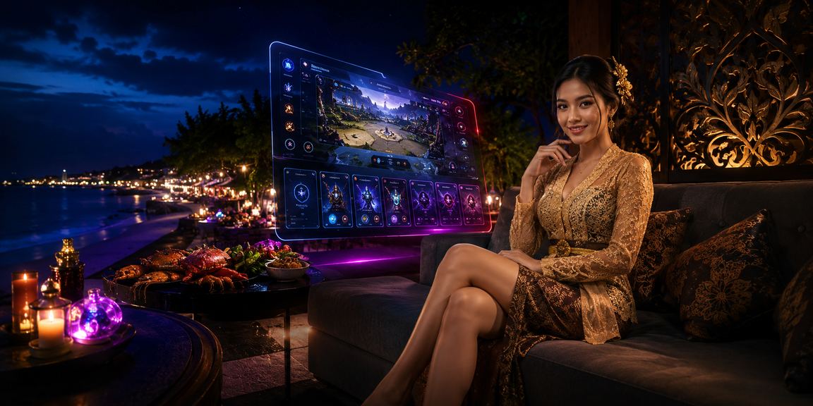 Pengguna menikmati taruhan esports di tepi pantai dengan ponsel dan suasana rileks