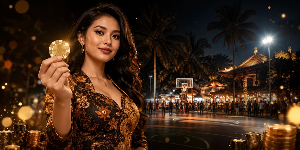 Suasana taruhan basket malam di pasar malam bergaya neon Vietnam